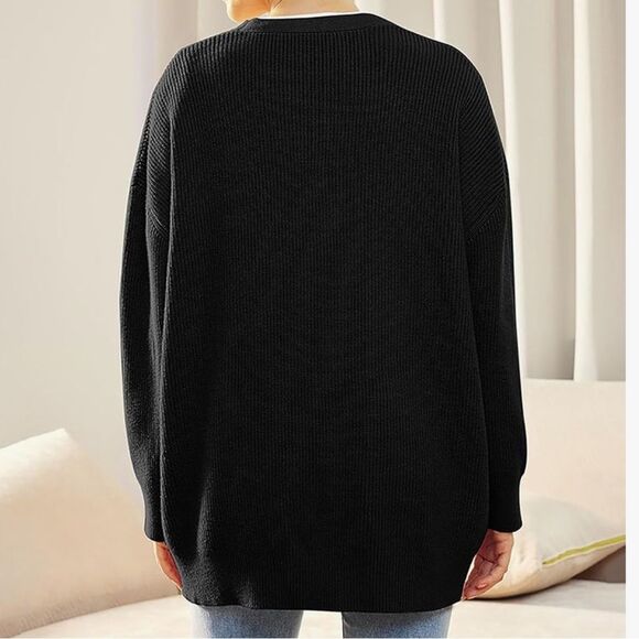 Rae mode Womens Oversized Cardigan Sweaters Casual button down size L black NWT - Picture 3 of 10